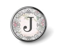 Freecustom Initial Letter J Enamel Pins Sets Monogram Floral Wreath Buttons For Jeans Last Name Badge Pins Family Inital Backpack Pins Bright Lapel Pins Accessory For Backpacks Badges