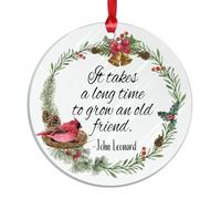 Freecustom It Takes A Long Time to Grow An Old Friend Christmas Acrylic Ornament Green Flower Wreath Acrylic Keepsake Heart Warming 3 Inch With Red String New Homeowner Gift Ideas Ceramic
