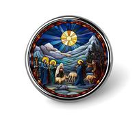 Freecustom Jesus Sheep Stained Glass Pins Sets Happy Holidays Xmas Holiday Brooch Pins Winter Christmas Badge Pins Winter Decorative Button Pins Classic Pins For Backpack Jackets Clothes Hats