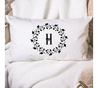 Freecustom Throw Pillowcase Initial Letter H Cushion Cases Monogram Floral Wreath 12x16in Family Name Decorative Pillow Home Cotton Linen Artistic Lumbar Cushion Cover For Sofa Bedroom Decoration