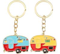 Freedale 2 Pcs RV Camper Keychain Camping Car Caravan Keyring Retro Camper Keyrings Couples Camping Accessories Gifts for Men Women Friends Vacation Travel Souvenirs Motorhome Trailers Decor