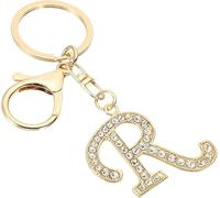Freedale Letter Keychain for Women Purse Charms Key Ring for Handbags Crystal Alphabet Initial Letter Pendant Keyring (Gold R)
