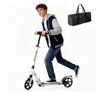 FREEDARE Kick Scooter for Kids & Adults Ages 8+, Foldable Teen Scooter with 2 Big 8-inch Wheels, 4-Level Adjustable Handlebar and Storage Bag, Max Load 220 LBS, White