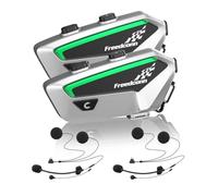 FreedConn FX Motorcycle Bluetooth Headset with Music Sharing, 2pcs 10 Riders 1500m Group Helmet Intercom with Noise Cancellation/FM Radio/Universal Pairing, Silver Ultra-Thin Body