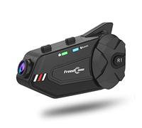 FreedConn Motorcycle Helmet Bluetooth Headset R1plus Camera - Motorbike Bluetooth Headset 1080P 6 Riders 1000M Communication Systems with Boom&Soft Microphone