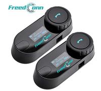 FreedConn TCOM SC Motorcycle Helmet Bluetooth Headset Intercom,BT5.0 Wireless Helmet Intercom Earphone for 2 or 3 riders/LCD Screen/FM radio/Hands Free/Music Share, IP65 Waterproof,2 Pack