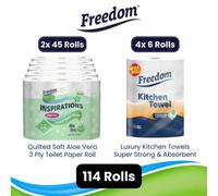 Freedom Aloe Vera Toilet Paper 3Ply With 4x Luxury Kitchen Towel Roll