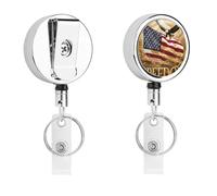 Freedom Bald Ea-gle with American Flag Funny Retractable ID Badge Holder Reel with Clip Key Ring for Nurse Name Card Keychain