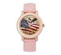 Freedom Bald Ea-gle with American Flag Women's Wrist Watch Fashion Alloy Quartz Watch with Strap Easy to Read
