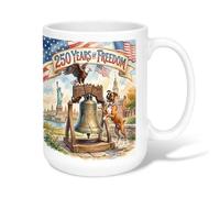 Freedom Bell Ceramic Coffee Mug, Patriotic Historical Eagle Dog Independence Day Red Novelty Work Drinking Mugs with Handle Ideal for Friends Family Lovers Eldership Senior Co-worker 15 Oz
