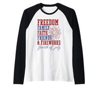 Freedom Family Faith Friends Fireworks Fourth of July Party Raglan Baseball Tee
