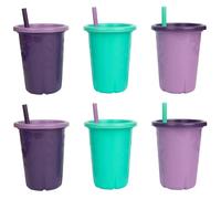Freedom Farms Set of 6-10oz Reusable Straw Cups with Lids - Spill-Resistant Take & Toss Style Cups, Dishwasher Safe (6, Purple/Teal)