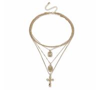 Freedom Gold Grunge Cross Layered Pendant Necklace