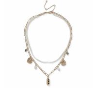 Freedom Gold Tone Charm Chain and Pearl Multi Layer Necklace