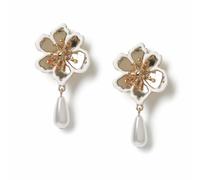Freedom Gold Tone Flower Pearl Drop Earrings