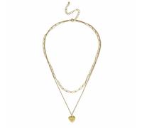 Freedom Gold Tone Stainless Steel Heart Pendant Multilayer Necklace