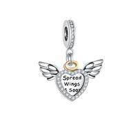 Freedom in Love Heart Angel Wing Dangle Charm Compatible with Pandora Charms Bracelets
