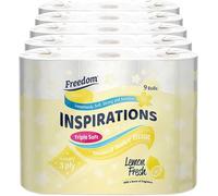 Freedom Inspirations Luxury 3Ply Toilet Roll - 45 Quilted Lemon Fresh Triple Soft and Scented Hygiene Bulk White Toilet Tissue and Loo Rolls