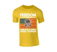 Freedom is Not Free Mens T-Shirt Tee American Flag Skull Graphic Patriotic Apparel Soft Style Party Tee Skeleton Yellow - M