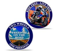 Freedom Motorcycle Challenge Coin - Ride Free Live Free Biker Coin, Two Wheels One Freedom, American Flag Motorcycle Coin Gift for Riders & Motorbike Lovers, 40 mm Metal Coin with Protective Case