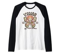 Freedom My Superpower Floral Butterfly Bohemian Aesthetic Raglan Baseball Tee