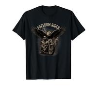 Freedom Rides Eagle Motorcycle Vintage Art Value Graphic T-Shirt, Men, Black, S