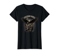 Freedom Rides Eagle Motorcycle Vintage Art Value Graphic T-Shirt, Women, Black, M