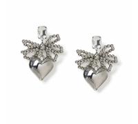 Freedom Silver Gunmental Bow and Heart Drop Earrings