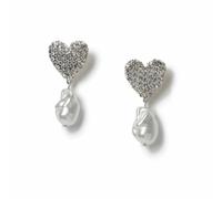 Freedom Silver Tone Pave Pearl Heart Stud Earrings