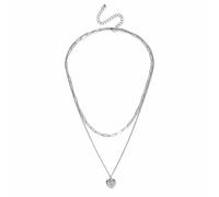 Freedom Silver Tone Stainless Steel Heart Pendant Multilayer Necklace