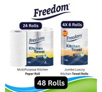 Freedom Soft White 3-Ply 45 Rolls + Rhino Jumbo Kitchen Towels 24 Rolls