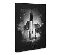 Freedom Tower In New York City Paint Splash Modern Canvas Wall Art Print Ready to Hang, Framed Picture for Living Room Bedroom Home Office Décor, 20x14 Inch (50x35 cm)