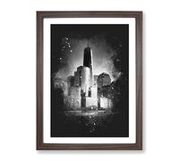 Freedom Tower In New York City Paint Splash Modern Framed Print | A2 Walnut Framed Wall Art | Ready to Hang | Modern Cityscape Picture | Living Room Bedroom Lounge Office