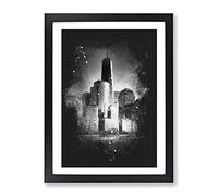 Freedom Tower In New York City Paint Splash Modern Framed Wall Art Print, Ready to Hang Picture for Living Room Bedroom Home Office Décor, Black A3 (34 x 46 cm)