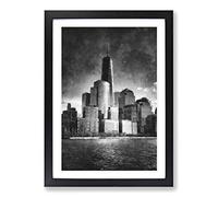 Freedom Tower in New York City Painting Framed Print | A2 Black Framed Wall Art | Ready to Hang | Modern Cityscape Picture | Living Room Bedroom Lounge Office