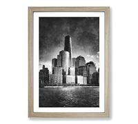Freedom Tower in New York City Painting Framed Print | A2 Oak Framed Wall Art | Ready to Hang | Modern Cityscape Picture | Living Room Bedroom Lounge Office