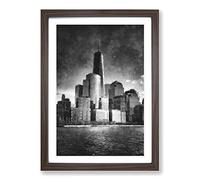 Freedom Tower in New York City Painting Framed Print | A2 Walnut Framed Wall Art | Ready to Hang | Modern Cityscape Picture | Living Room Bedroom Lounge Office