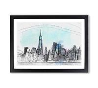 Freedom Tower & New York City in Abstract Framed Print | A2 Black Framed Wall Art | Ready to Hang | Abstract Cityscape Picture | Living Room Bedroom Lounge Office