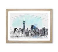 Freedom Tower & New York City in Abstract Framed Print | A2 Oak Framed Wall Art | Ready to Hang | Abstract Cityscape Picture | Living Room Bedroom Lounge Office