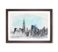 Freedom Tower & New York City in Abstract Framed Print | A2 Walnut Framed Wall Art | Ready to Hang | Abstract Cityscape Picture | Living Room Bedroom Lounge Office