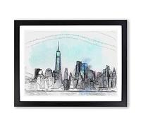Freedom Tower & New York City In Abstract Modern Art Framed Print | A2 Black Framed Wall Art | Ready to Hang | Abstract Cityscape Picture | Living Room Bedroom Lounge Office