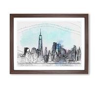 Freedom Tower & New York City In Abstract Modern Art Framed Print | A3 Walnut Framed Wall Art | Ready to Hang | Abstract Cityscape Picture | Living Room Bedroom Lounge Office