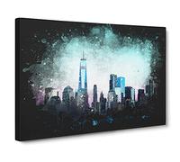 Freedom Tower & New York City Paint Splash Canvas Print | Gallery Wrapped 30mm Frame Wall Art | 24x16 inches | Ready to Hang | Modern Cityscape Picture | Living Room Bedroom Lounge Office