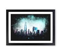 Freedom Tower & New York City Paint Splash Framed Print | A2 Black Framed Wall Art | Ready to Hang | Modern Cityscape Picture | Living Room Bedroom Lounge Office
