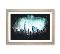 Freedom Tower & New York City Paint Splash Framed Print | A2 Oak Framed Wall Art | Ready to Hang | Modern Cityscape Picture | Living Room Bedroom Lounge Office