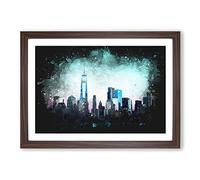 Freedom Tower & New York City Paint Splash Framed Print | A2 Walnut Framed Wall Art | Ready to Hang | Modern Cityscape Picture | Living Room Bedroom Lounge Office