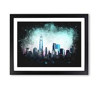 Freedom Tower & New York City Paint Splash Modern Art Framed Print | A2 Black Framed Wall Art | Ready to Hang | Modern Cityscape Picture | Living Room Bedroom Lounge Office