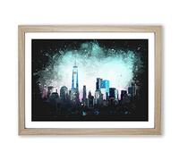 Freedom Tower & New York City Paint Splash Modern Art Framed Print | A3 Oak Framed Wall Art | Ready to Hang | Modern Cityscape Picture | Living Room Bedroom Lounge Office