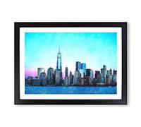 Freedom Tower & New York City Painting Framed Print | A2 Black Framed Wall Art | Ready to Hang | Modern Cityscape Picture | Living Room Bedroom Lounge Office