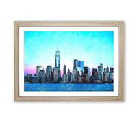Freedom Tower & New York City Painting Framed Print | A2 Oak Framed Wall Art | Ready to Hang | Modern Cityscape Picture | Living Room Bedroom Lounge Office